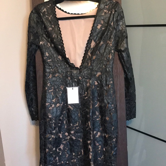 Black lace leather look dress - Picture 3 of 4